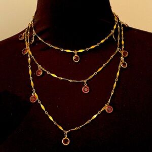 Long Layering Gold Chain Necklace with Purple Glass Beads